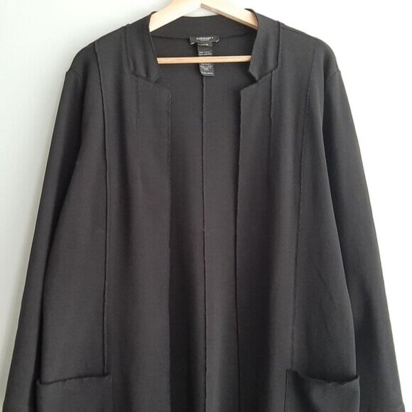 OLSEN / Europe Unstructured Comfy Stretch Long Blazer Cadigan Jacket Black Sz M - Picture 2 of 8